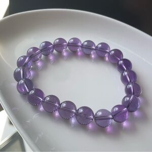 Natural Brazilian Amethyst Bracelet – 9mm Beads, 18cm Wrist